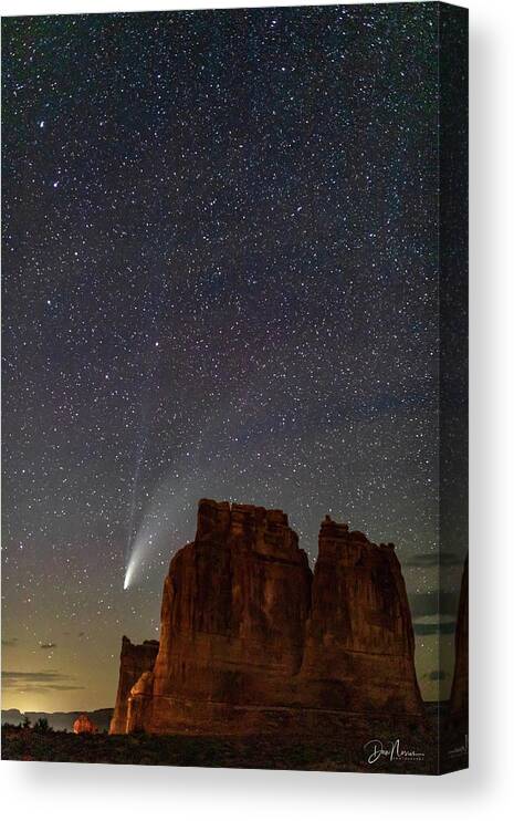 Moab Utah Night Comet Neowise Desert Colorado Plateau Canvas Print featuring the photograph Comet NEOWISE and The Big Dipper by Dan Norris