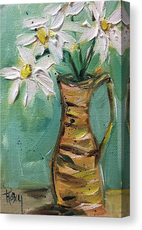 Daisies Canvas Print featuring the painting Daisies in a Wicker Pitcher by Roxy Rich