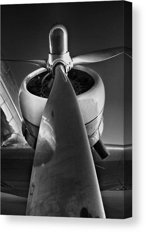 Dc3 Canvas Print featuring the photograph DC3 Propellor in Black and White by HawkEye Media