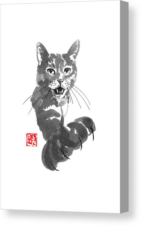 Cat Canvas Print featuring the drawing Demanding Cat by Pechane Sumie