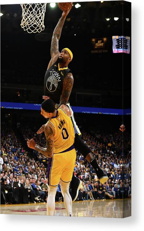 Nba Pro Basketball Canvas Print featuring the photograph Demarcus Cousins and Kyle Kuzma by Garrett Ellwood