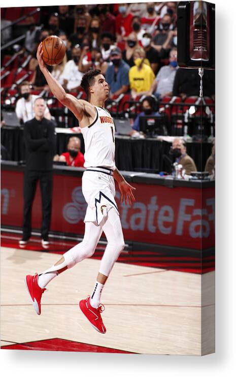 Playoffs Canvas Print featuring the photograph Denver Nuggets v Portland Trail Blazers - Game Six by Cameron Browne
