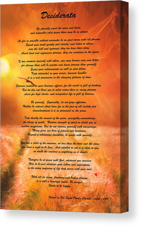 Desiderata 1 Canvas Print featuring the photograph Desiderata 1 by Wes and Dotty Weber