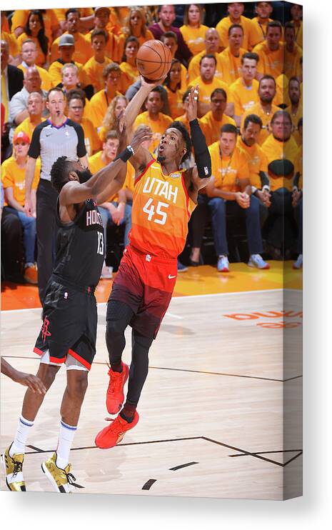 Playoffs Canvas Print featuring the photograph Donovan Mitchell and James Harden by Bill Baptist
