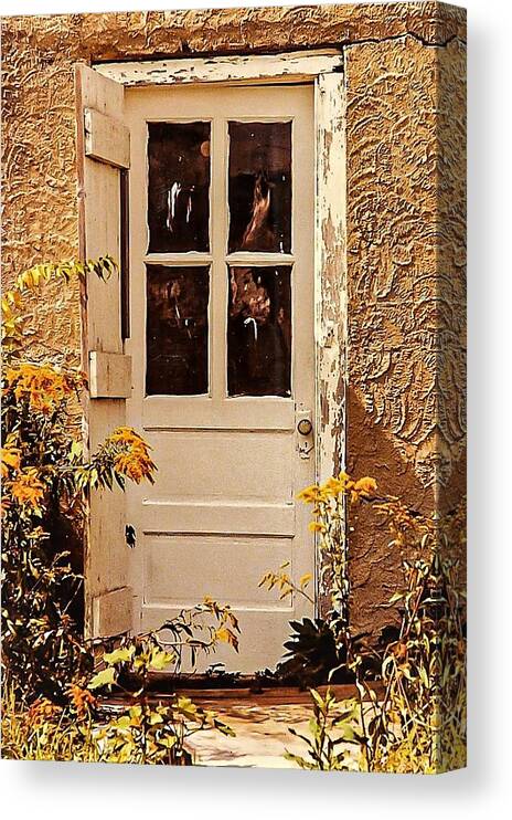 Door Yellow Wood Flower Canvas Print featuring the photograph Door1 by John Linnemeyer