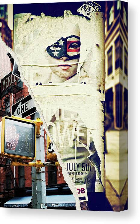 Vintage Photography Canvas Print featuring the photograph Dual Torn Collection - Brooklyn Power by Philippe HUGONNARD
