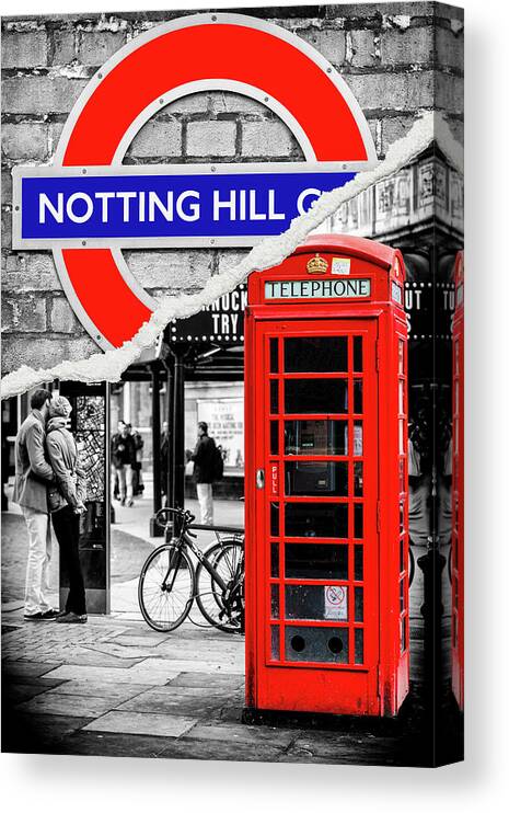 Phone Booths Canvas Print featuring the photograph Dual Torn Collection - Notting Hill London by Philippe HUGONNARD