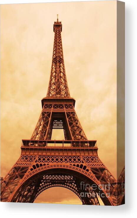 Sepia Eiffel Tower Canvas Print featuring the photograph Eiffel Tower in Glowing Sepia by Carol Groenen
