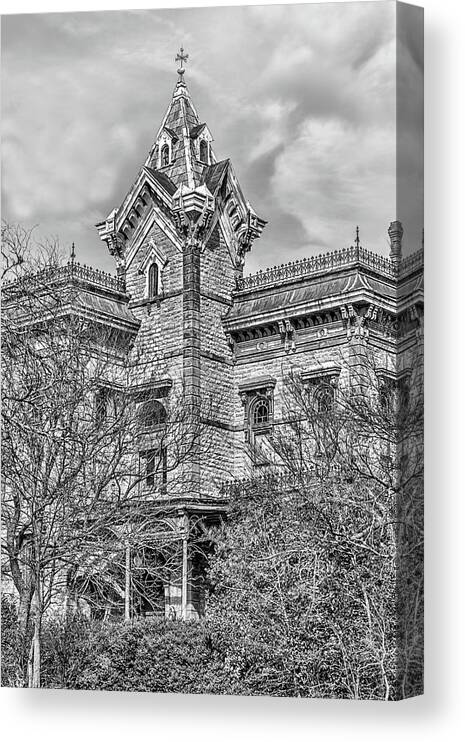 The Waggoner Mansion Canvas Print featuring the photograph El Castile Black and White by JC Findley