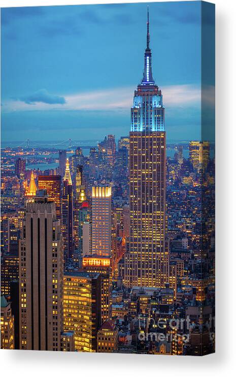 America Canvas Print featuring the photograph Empire State Blue Night by Inge Johnsson