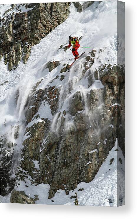 Utah Canvas Print featuring the photograph Extreme Skiing Competition Skier - Snowbird, Utah by Brett Pelletier