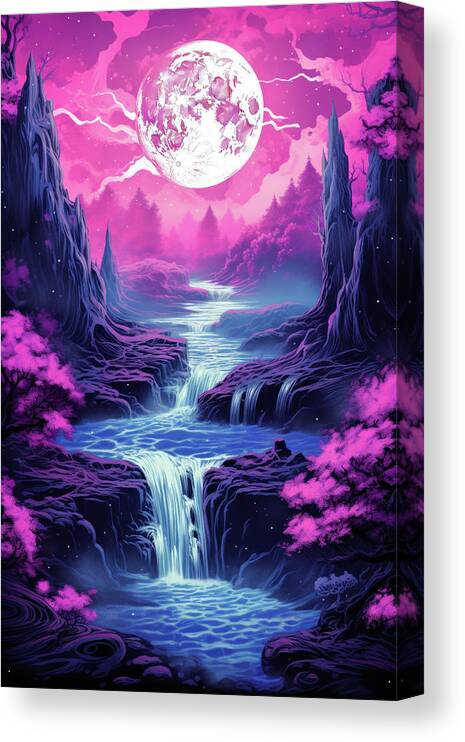 Fantasy Canvas Print featuring the digital art Fantasy Alien Landscape 01 Full Moon by Matthias Hauser