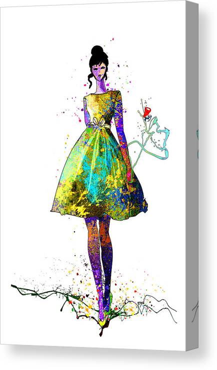 Woman Canvas Print featuring the painting Fashion Model 02 by Miki De Goodaboom