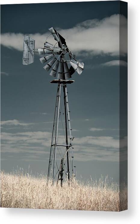 Windmill Canvas Print featuring the photograph Feeling Winded - 1 of 2 - broken Baker windmill on the ND prairie by Peter Herman