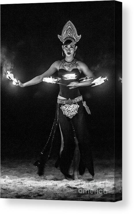 Black And White Canvas Print featuring the photograph Fire Dance - bw by Werner Padarin