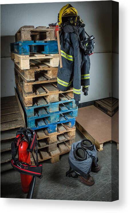 Oviedo Canvas Print featuring the photograph Firefighter equipment ready for intervention by Doble.d