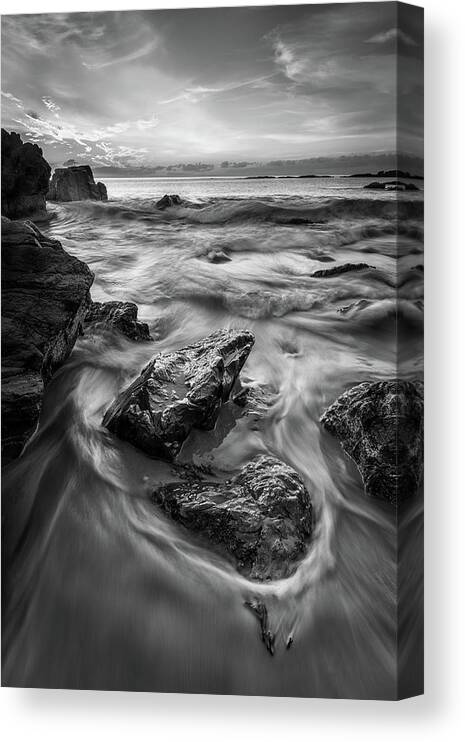Marginal Way Canvas Print featuring the photograph First Light in Ogunquit in Black and White by Kristen Wilkinson