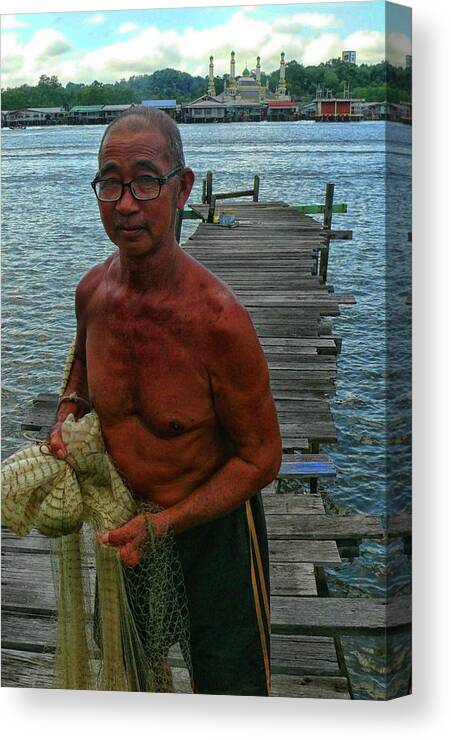 Brunei Canvas Print featuring the photograph Fisherman from the water village by Robert Bociaga