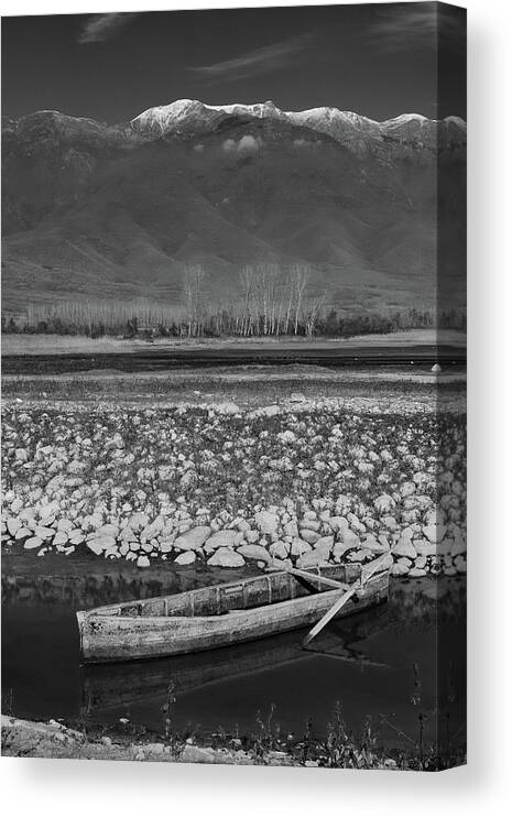 Lake Canvas Print featuring the photograph Fishing boat at Lake Kerkini by Ioannis Konstas