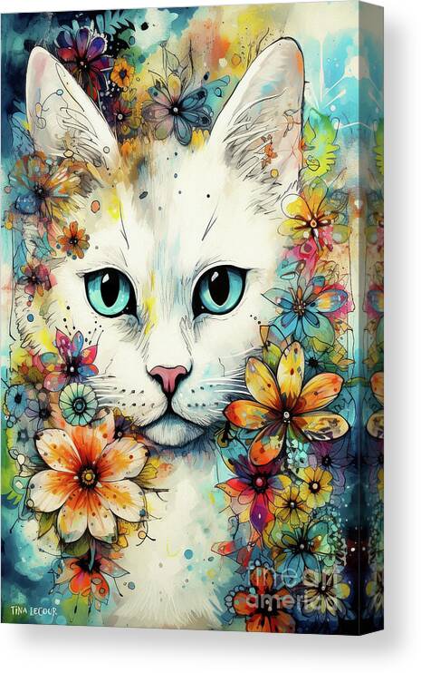 Kitten Canvas Print featuring the painting Flower Power Pandora by Tina LeCour