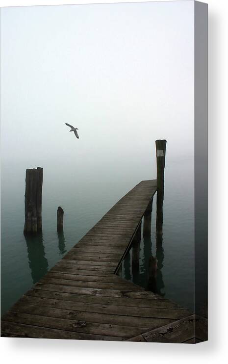 Fog Canvas Print featuring the photograph Foggy Dock 12 by Mary Bedy