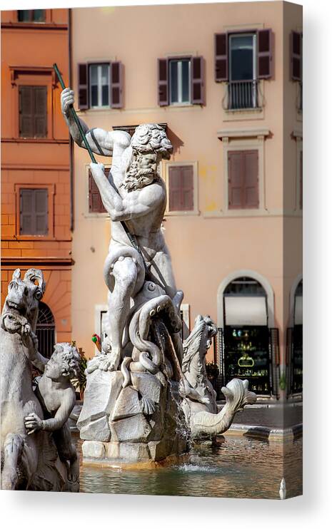 Landmark Canvas Print featuring the photograph Fontana del Nettuno - Rome by W Chris Fooshee