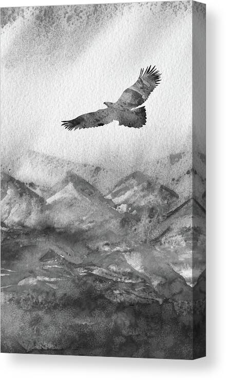 Eagle Hawk Bird Canvas Print featuring the painting Free Flight Watercolor Silhouette Eagle Black White Gray by Irina Sztukowski