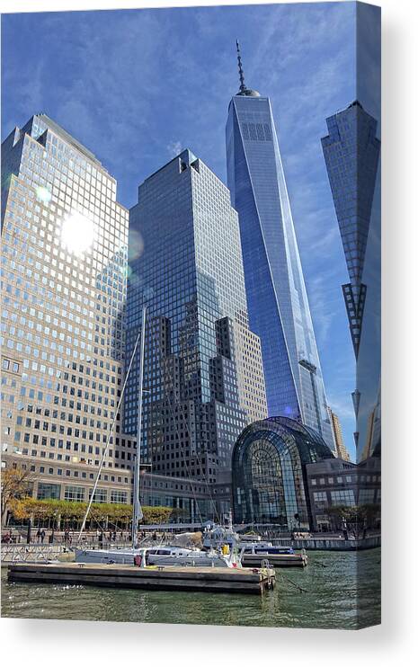 Freedom Tower Canvas Print featuring the photograph Freedom Tower and Harbor by Russel Considine