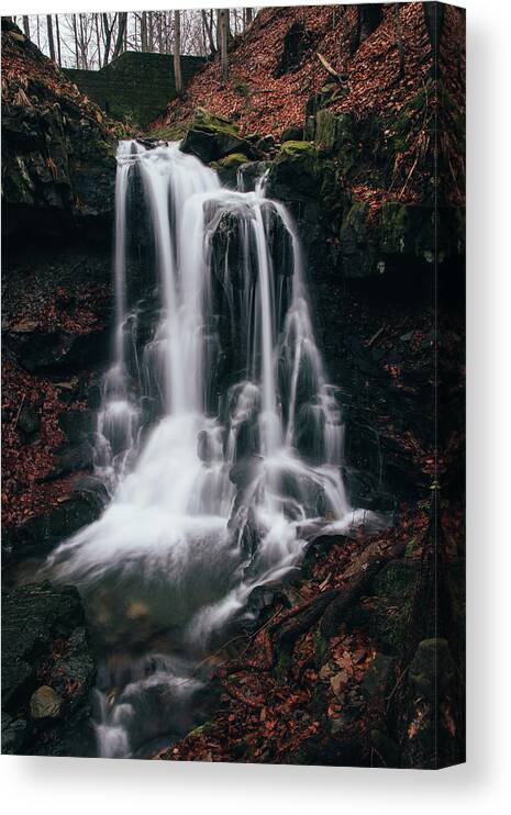 Splash Canvas Print featuring the photograph Frosty waterfall Tosanovsky in Czech republic by Vaclav Sonnek