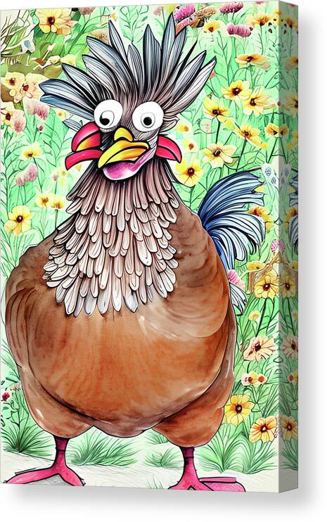 Funny Chicken Canvas Print featuring the digital art Funky Chicken by Bob Pardue