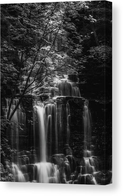 Ganoga Falls Black And White Canvas Print featuring the photograph Ganoga Falls Black And White by Dan Sproul