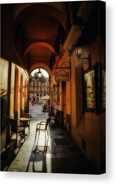 Pasaje Canvas Print featuring the photograph Garcia Lorca Cafe by Micah Offman