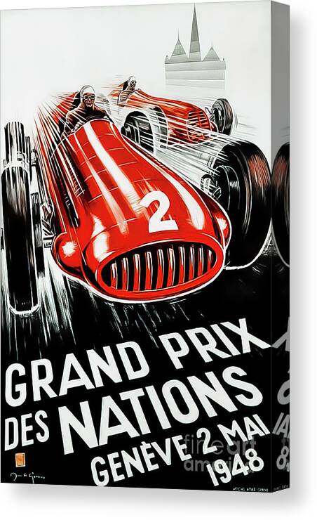 Geneva Canvas Print featuring the drawing Geneva 1948 Grand Prix by M G Whittingham