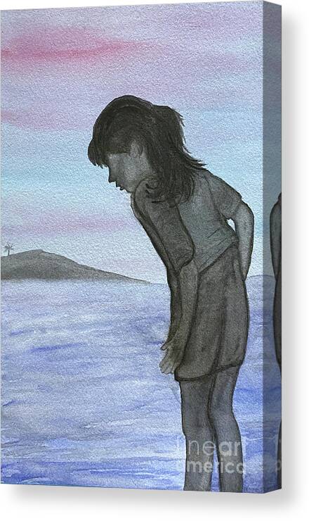 Silhouette Canvas Print featuring the painting Girl at the Beach by Lisa Neuman