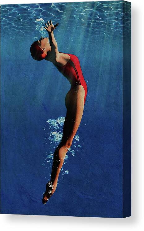 Water Canvas Print featuring the digital art Girl Diving Into Water IV by Jan Keteleer