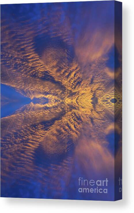 Clouds Canvas Print featuring the digital art Golden clouds in the dark blue sky, guardian angel by Adriana Mueller