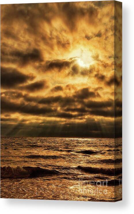 Golden Canvas Print featuring the photograph Golden Rays On The Ocean by Eddie Yerkish