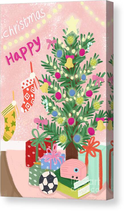 Christmas Canvas Print featuring the drawing Happy Christmas by Min fen Zhu