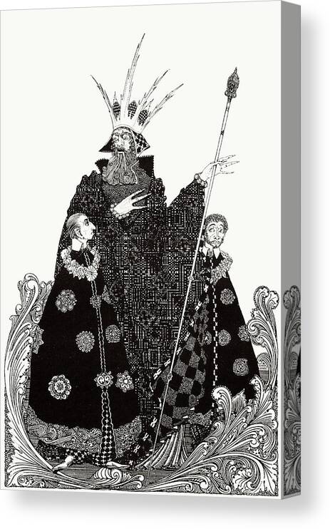 Goblin King And Sons Canvas Print featuring the drawing Harry Clarke illustrations for Andersen's Fairy Tales 1916 - The Elf Hill, the Goblin King and Sons by Harry Clarke
