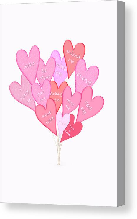 Valentine Canvas Print featuring the photograph Heart Shaped Balloons with loving messages by Karen Foley