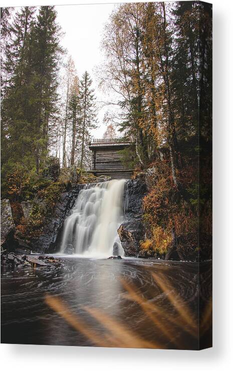 Komulanköngäs Canvas Print featuring the photograph Hidden Komulankongas waterfall by Vaclav Sonnek