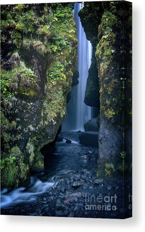 Iceland Canvas Print featuring the photograph Hidden waterfall in Iceland by Delphimages Photo Creations