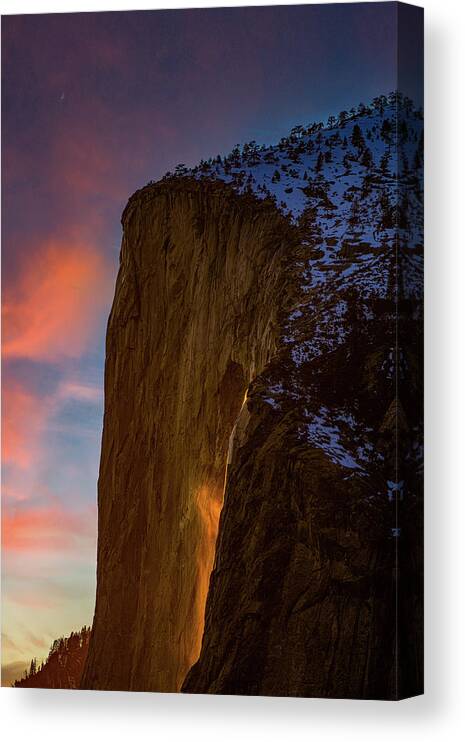 Horsetail Falls Canvas Print featuring the photograph Horsetail Falls with Colorful Sky by Amazing Action Photo Video