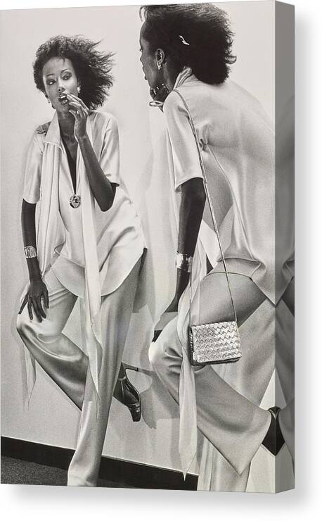 Model Canvas Print featuring the photograph Iman Looking Into A Mirror by Chris von Wangenheim