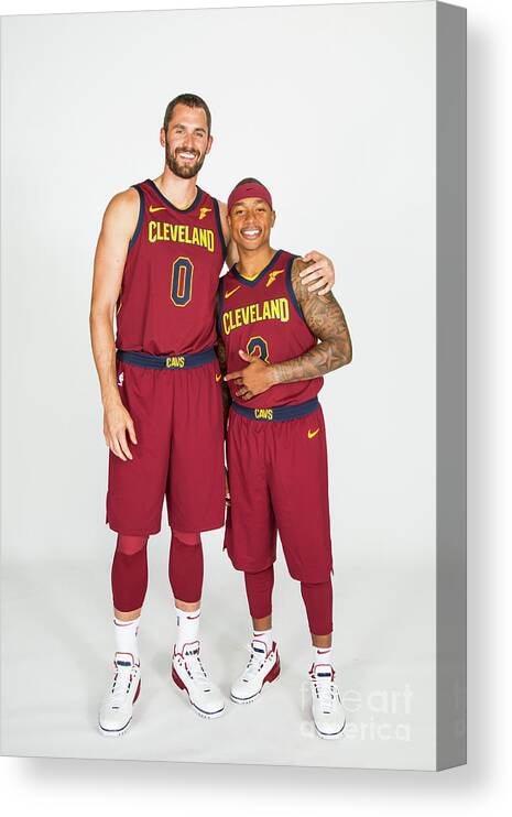 Media Day Canvas Print featuring the photograph Isaiah Thomas and Kevin Love by Michael J. Lebrecht Ii