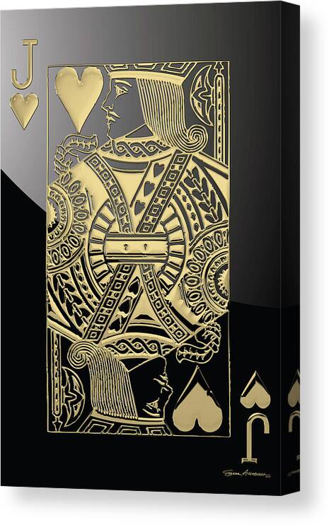 'gamble' Collection By Serge Averbukh Canvas Print featuring the digital art Jack of Hearts in Gold over Black by Serge Averbukh