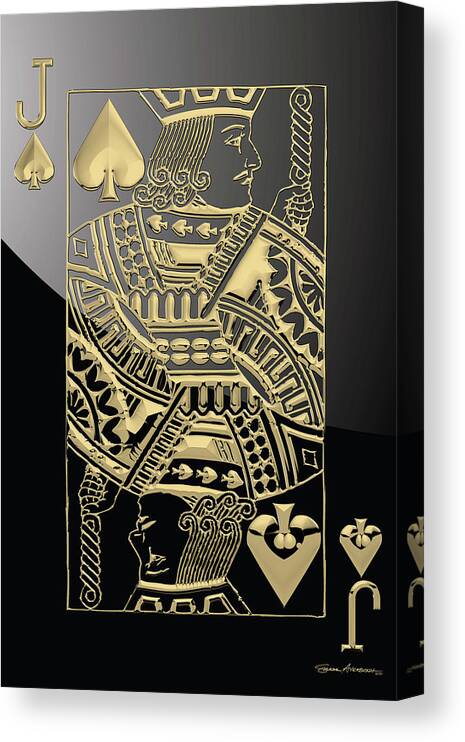 'gamble' Collection By Serge Averbukh Canvas Print featuring the digital art Jack of Spades in Gold over Black by Serge Averbukh