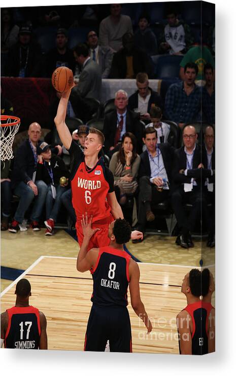 Kristaps Porzingis Canvas Print featuring the photograph Jahlil Okafor by Gary Dineen