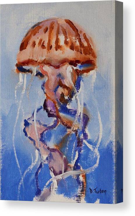 Jellyfish Canvas Print featuring the painting Jellyfish Underwater Painting Series by Donna Tuten