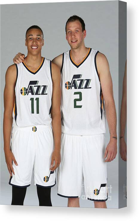 Media Day Canvas Print featuring the photograph Joe Ingles and Dante Exum by Melissa Majchrzak
